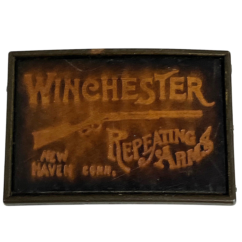 Winchester Belt Buckle Vintage Brass Tone Western 3x2 Rifle Logo USA